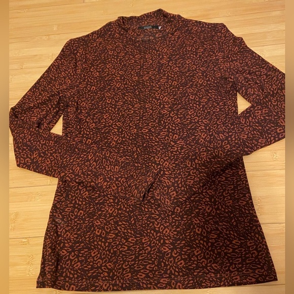 Tahari Rust & Brown Abstract Print Mock Neck Long Sleeve Top XS - Picture 2 of 4